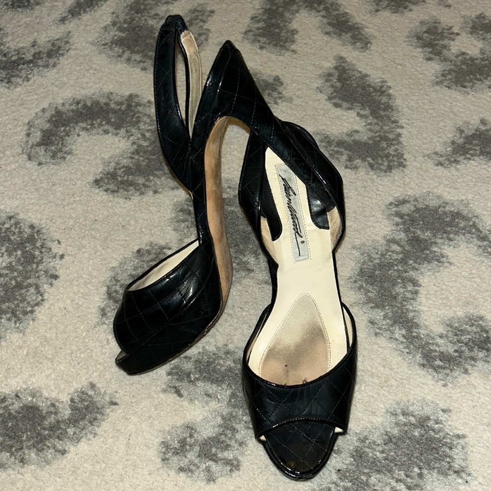 Brian Atwood black leather sling back heels